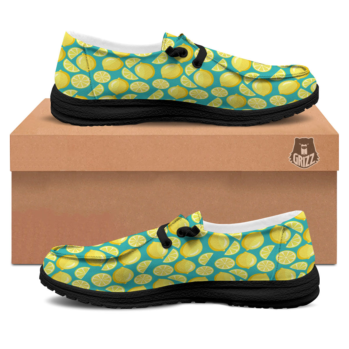 Slices Lime Print Pattern Black Loafers-grizzshop
