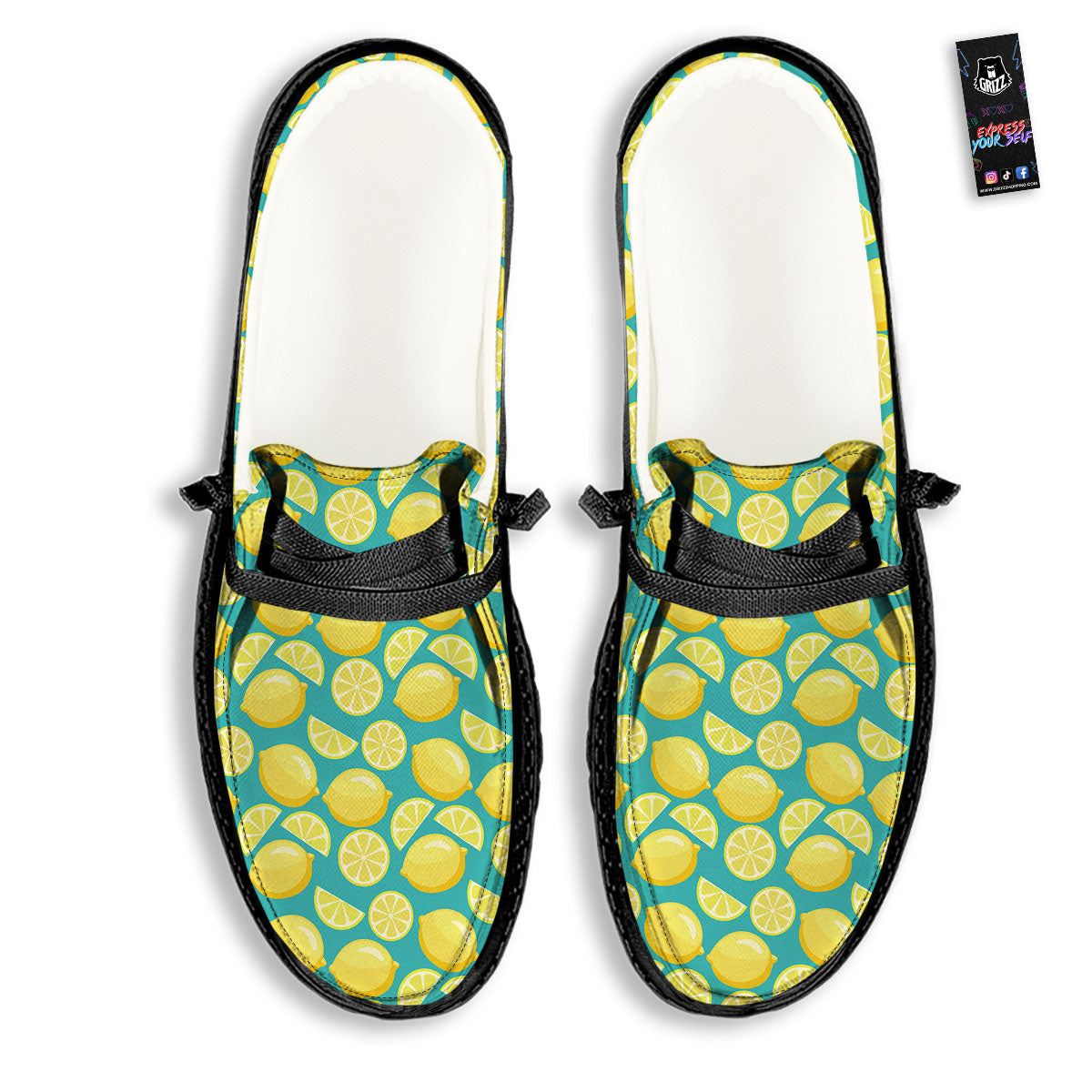 Slices Lime Print Pattern Black Loafers-grizzshop