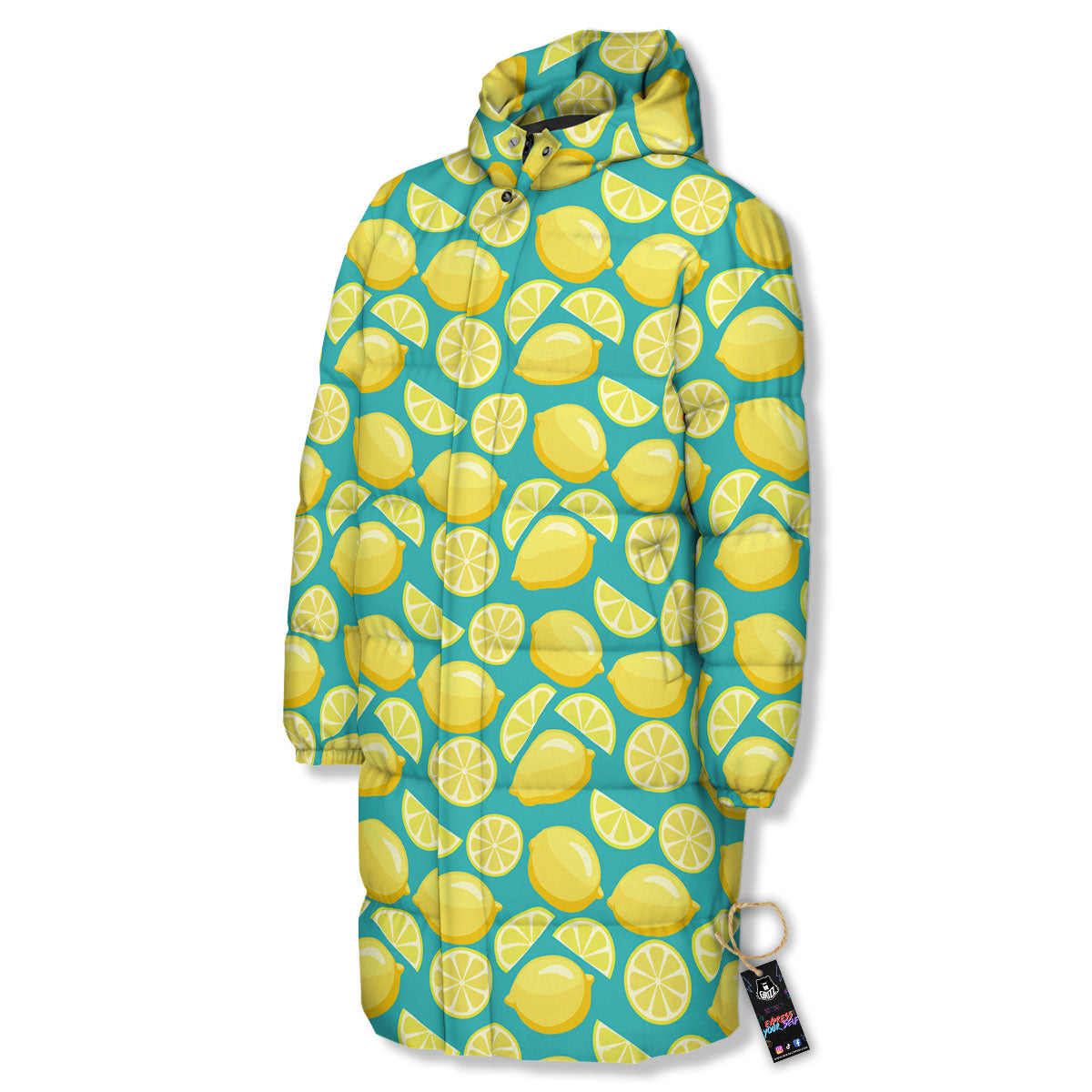 Slices Lime Print Pattern Long Down Jacket-grizzshop