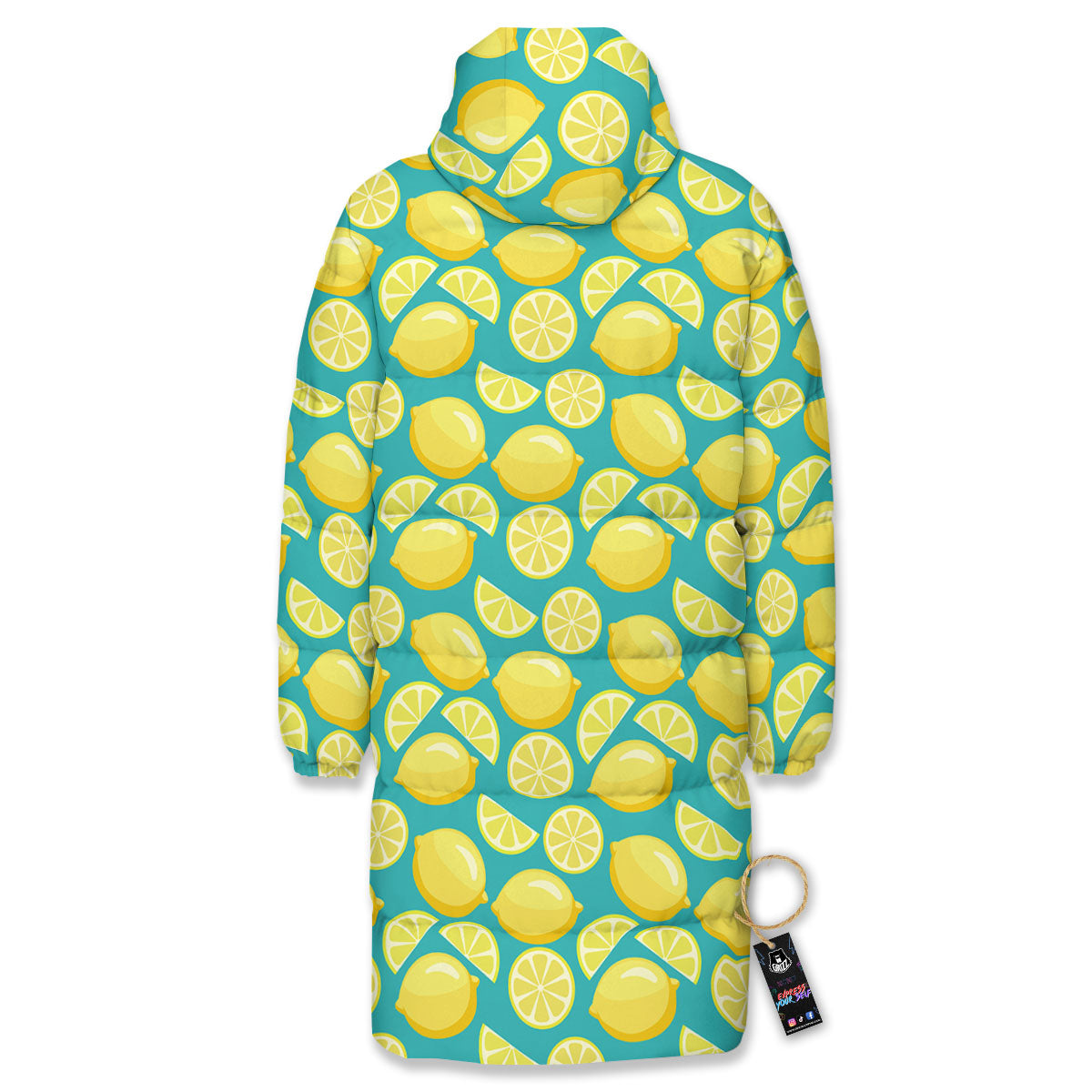 Slices Lime Print Pattern Long Down Jacket-grizzshop