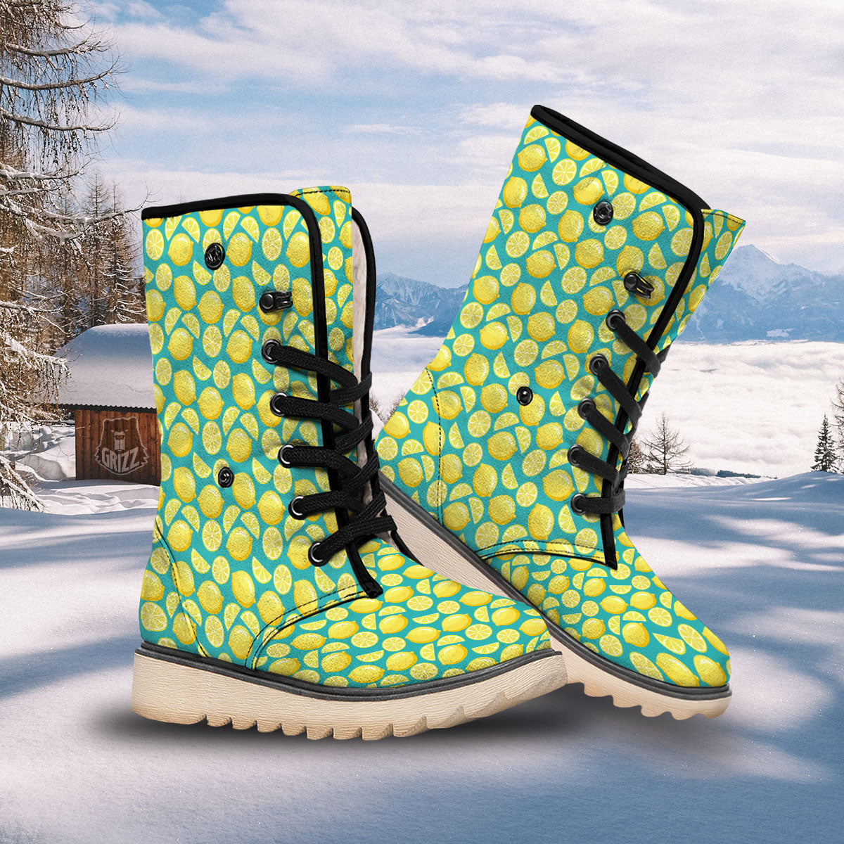 Slices Lime Print Pattern Snow Boots-grizzshop