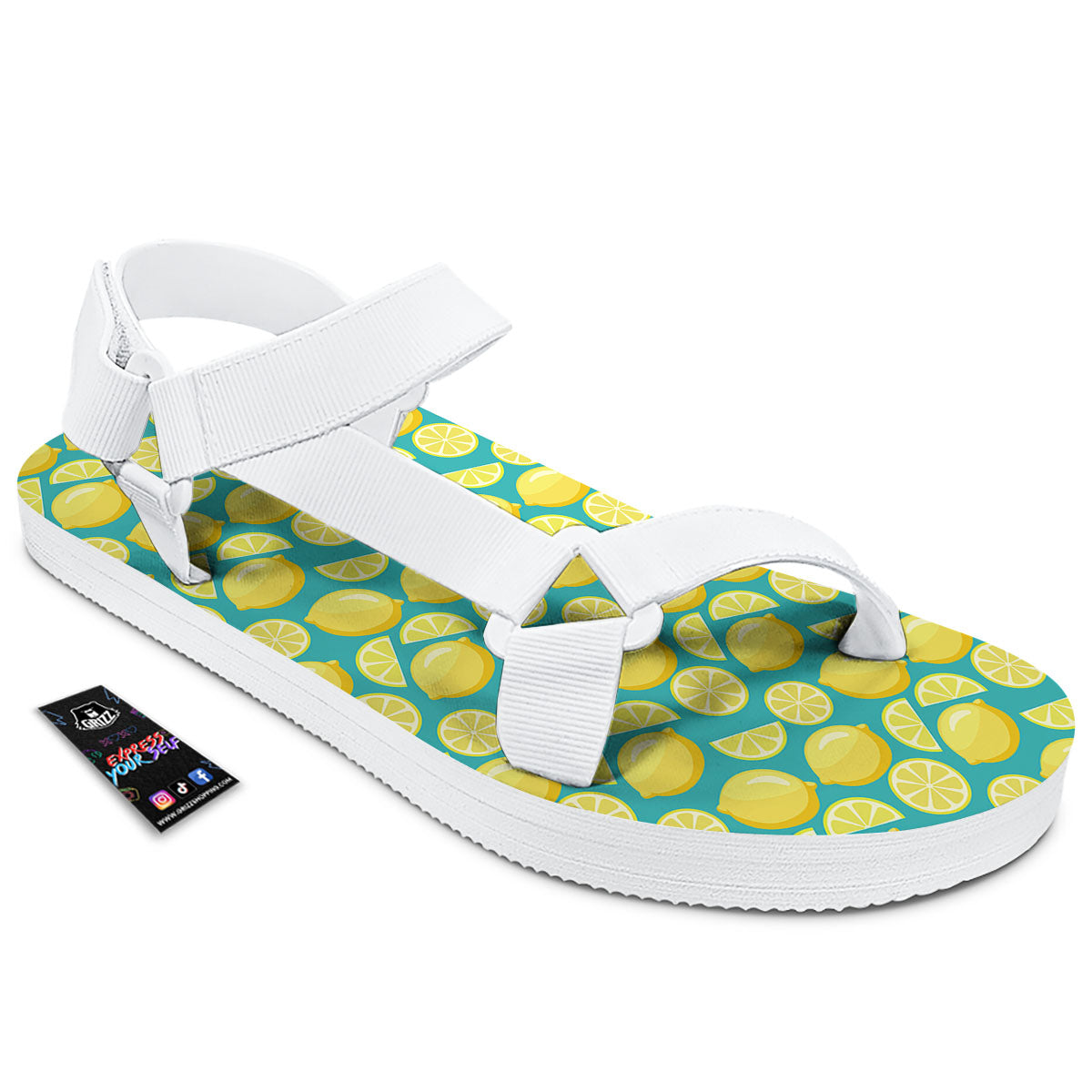 Slices Lime Print Pattern White Open Toe Sandals-grizzshop