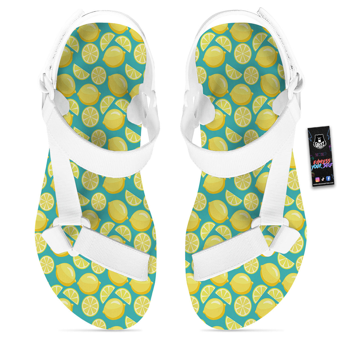 Slices Lime Print Pattern White Open Toe Sandals-grizzshop