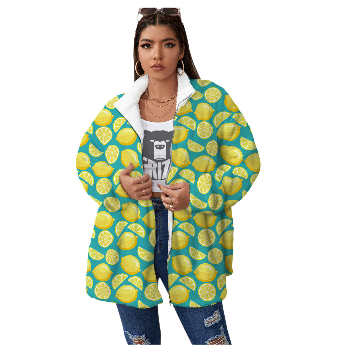 Slices Lime Print Pattern Women's Sherpa Jacket-grizzshop