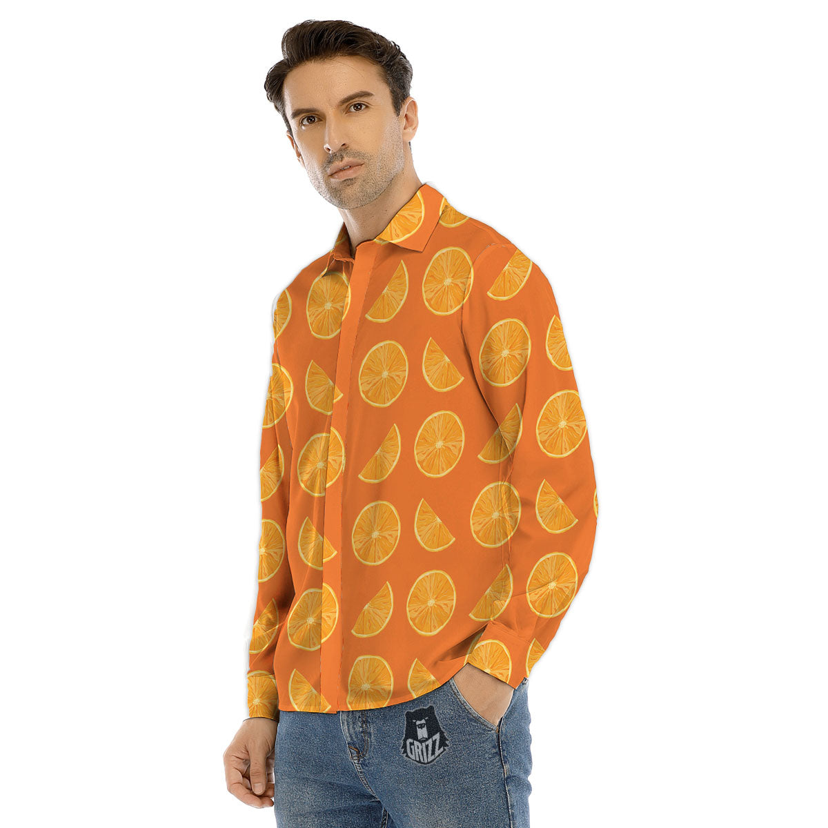 Slices Orange Print Pattern Men's Dress Shirts-grizzshop