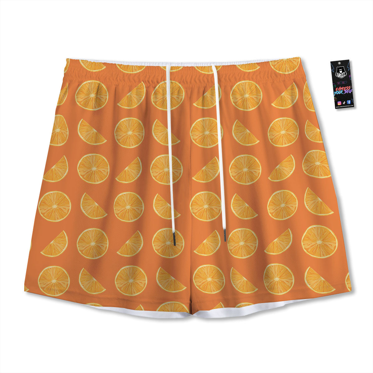 Slices Orange Print Pattern Mesh Shorts-grizzshop