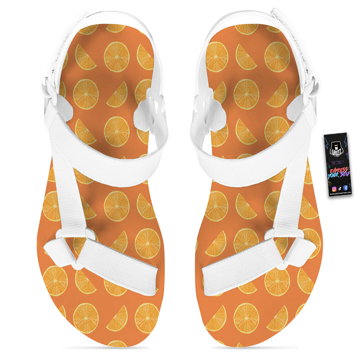 Slices Orange Print Pattern White Open Toe Sandals-grizzshop