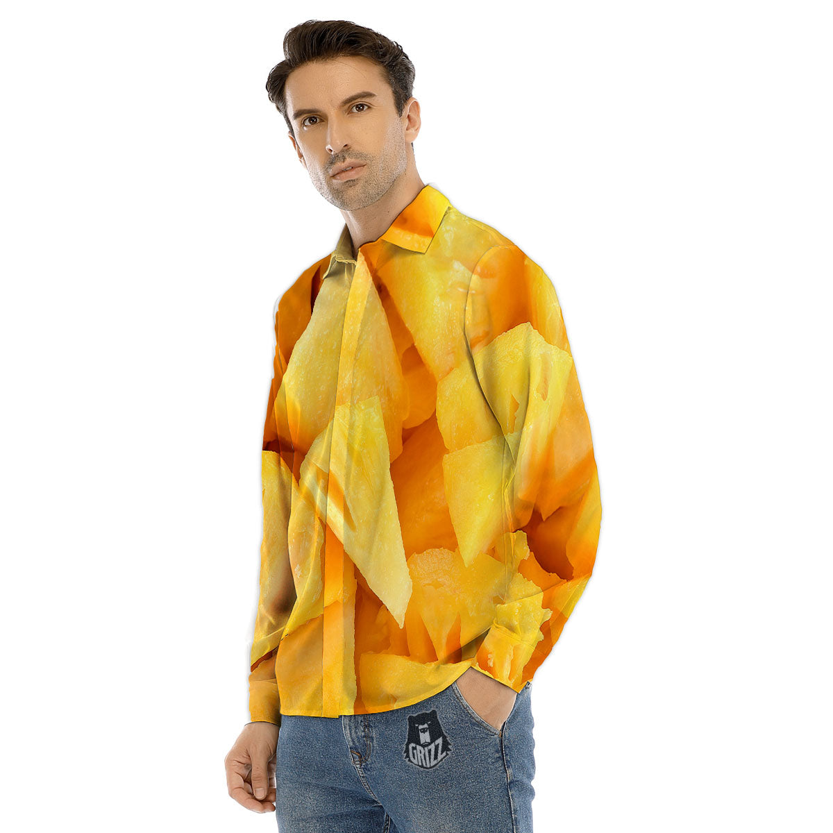 Slices Pineapple Print Men's Dress Shirts-grizzshop
