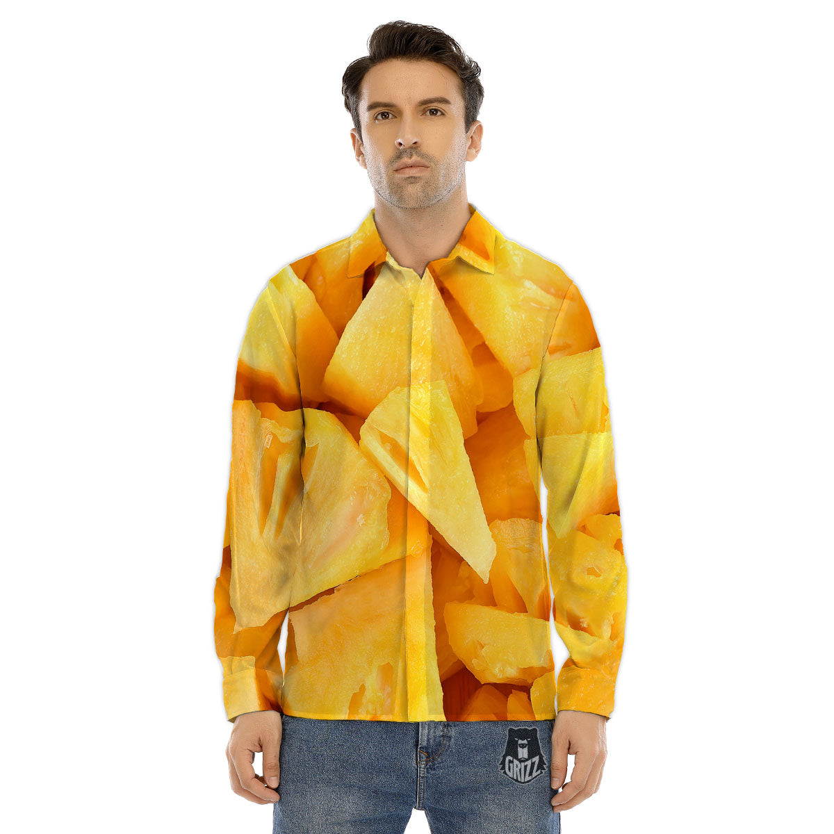 Slices Pineapple Print Men's Dress Shirts-grizzshop