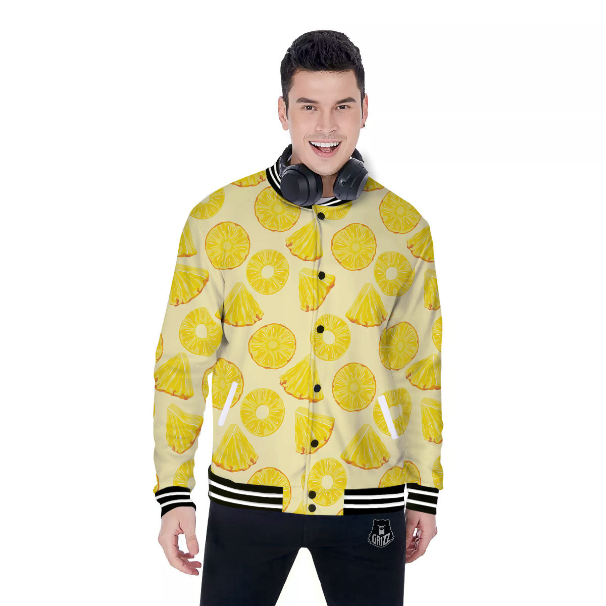 Slices Pineapple Print Pattern Baseball Jacket-grizzshop