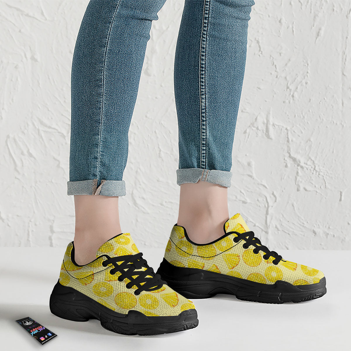 Slices Pineapple Print Pattern Black Chunky Shoes-grizzshop