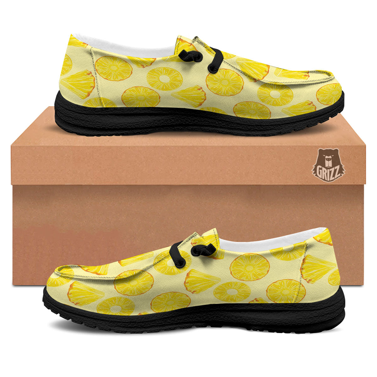 Slices Pineapple Print Pattern Black Loafers-grizzshop