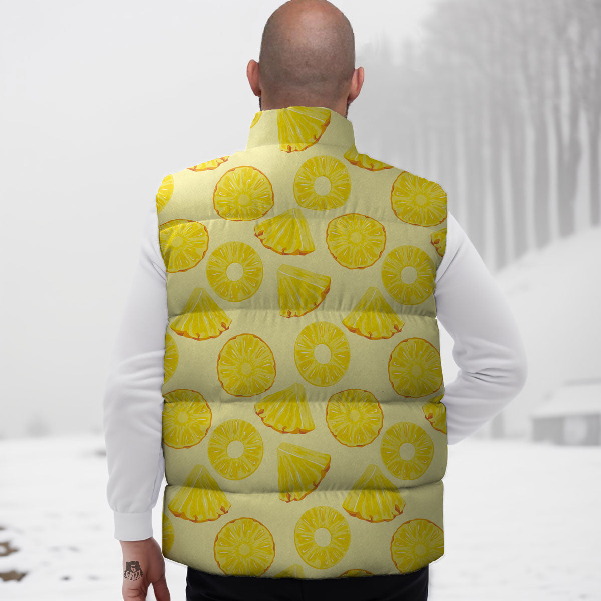 Slices Pineapple Print Pattern Down Vest-grizzshop