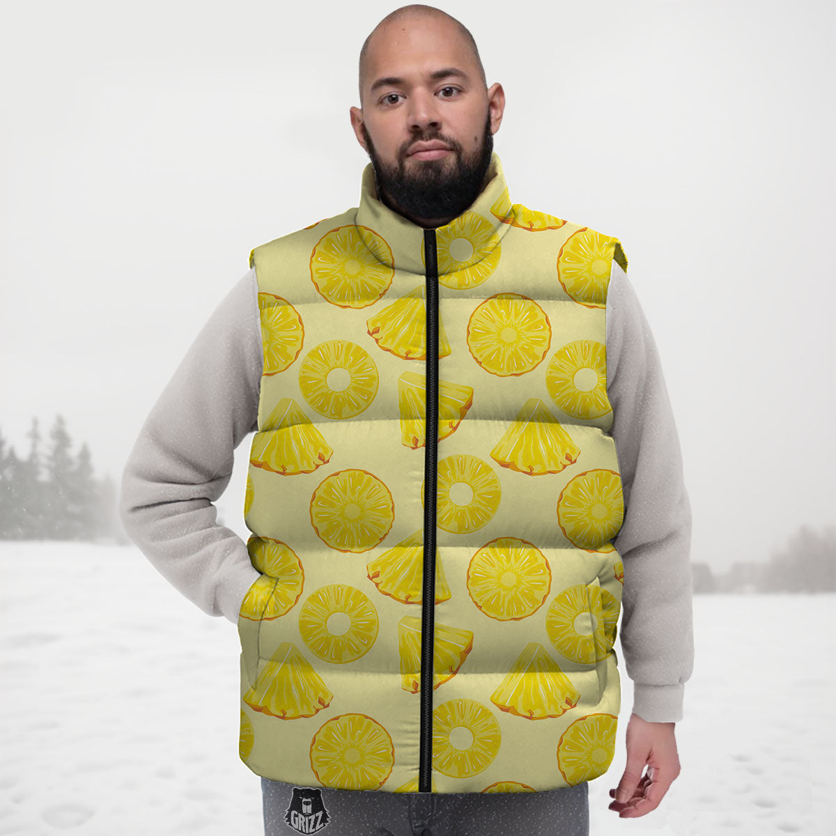 Slices Pineapple Print Pattern Down Vest-grizzshop
