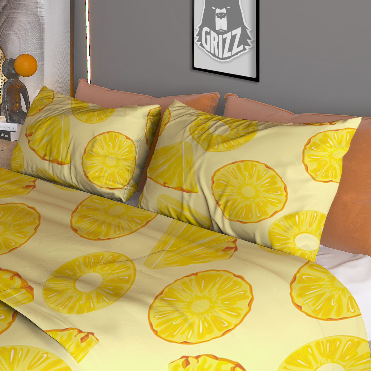 Slices Pineapple Print Pattern Duvet Cover Bedding Set-grizzshop