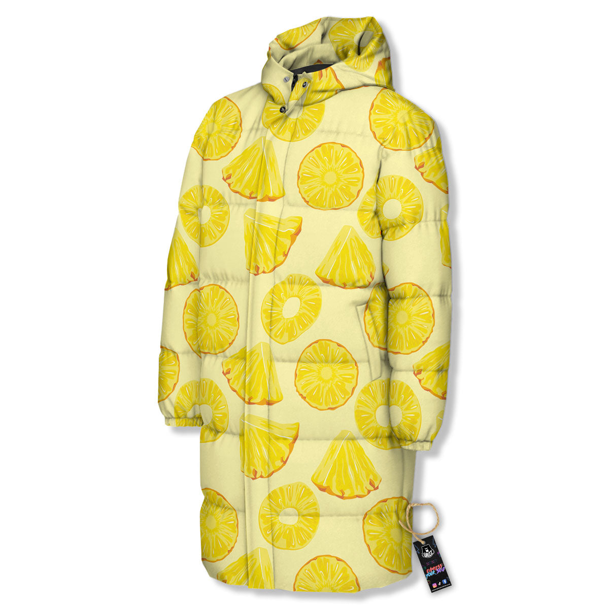 Slices Pineapple Print Pattern Long Down Jacket-grizzshop