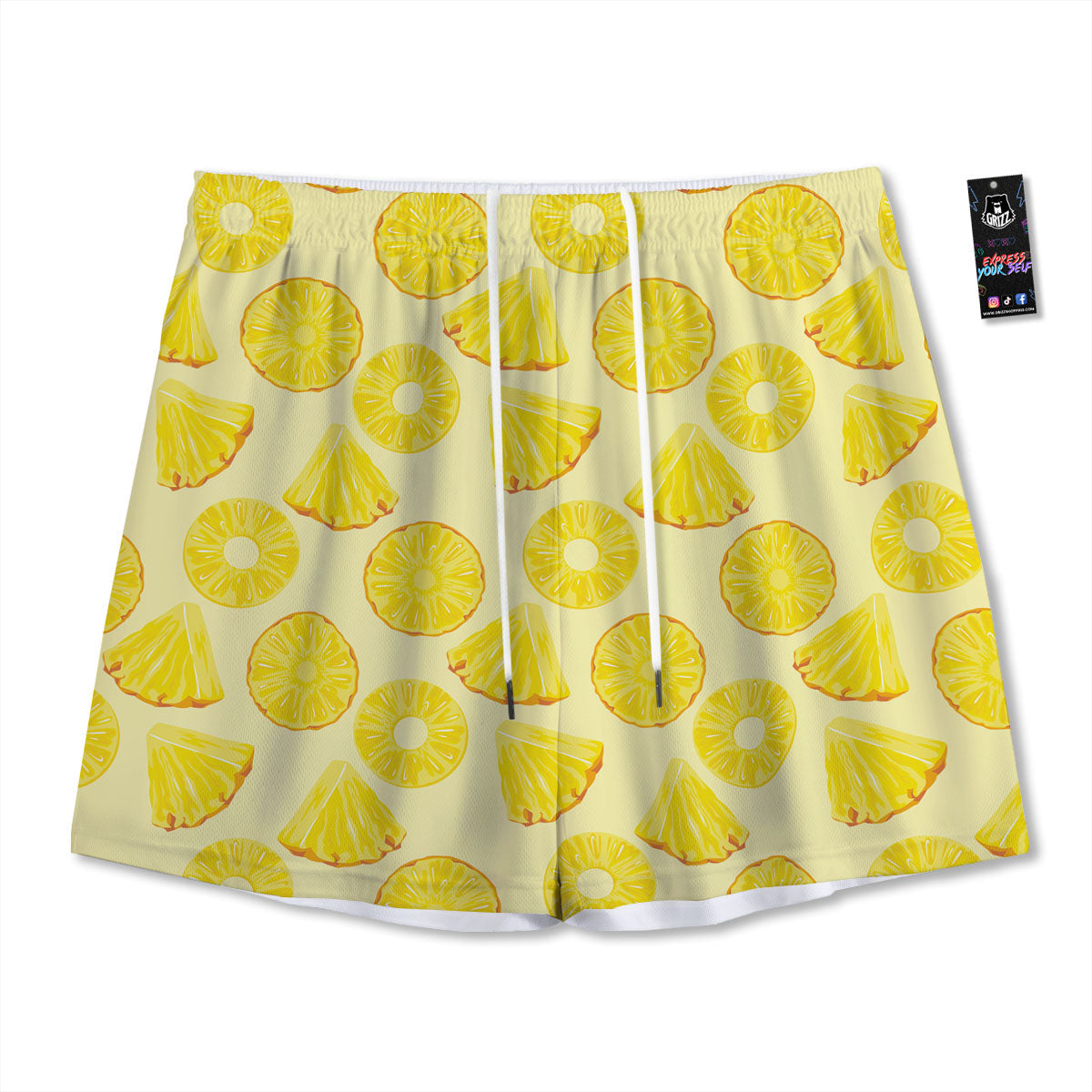 Slices Pineapple Print Pattern Mesh Shorts-grizzshop