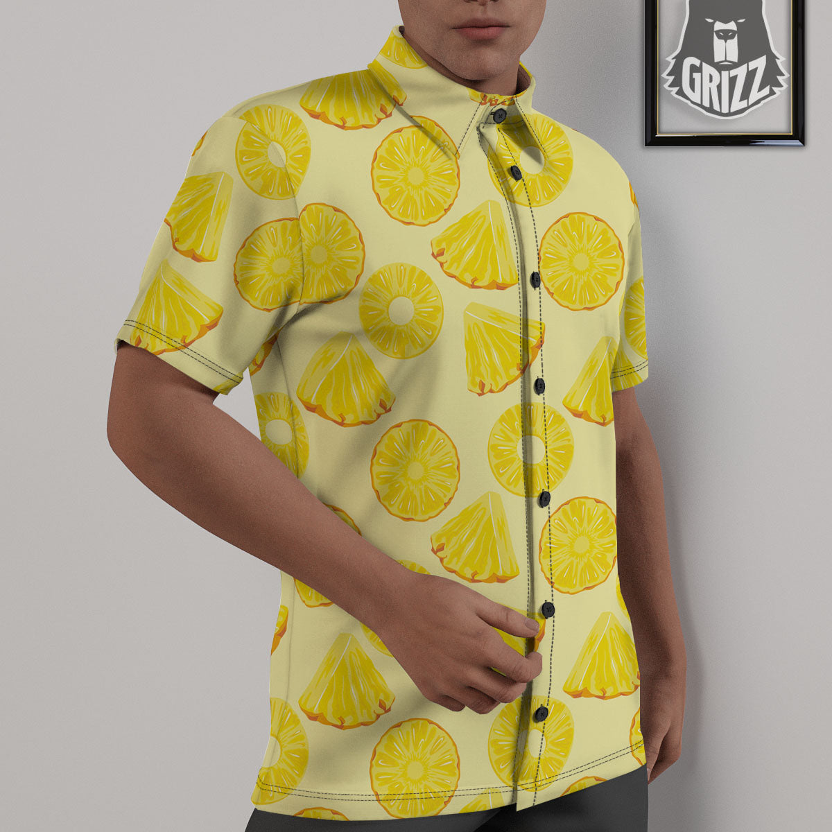 Slices Pineapple Print Pattern Untucked Shirts-grizzshop