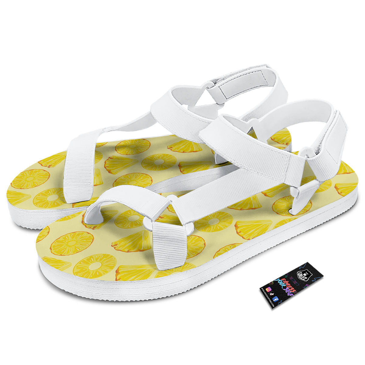 Slices Pineapple Print Pattern White Open Toe Sandals-grizzshop
