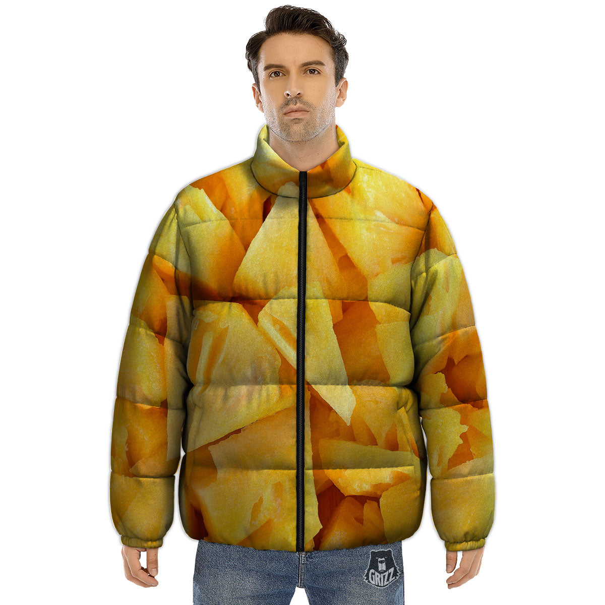 Slices Pineapple Print Puffer Jacket-grizzshop