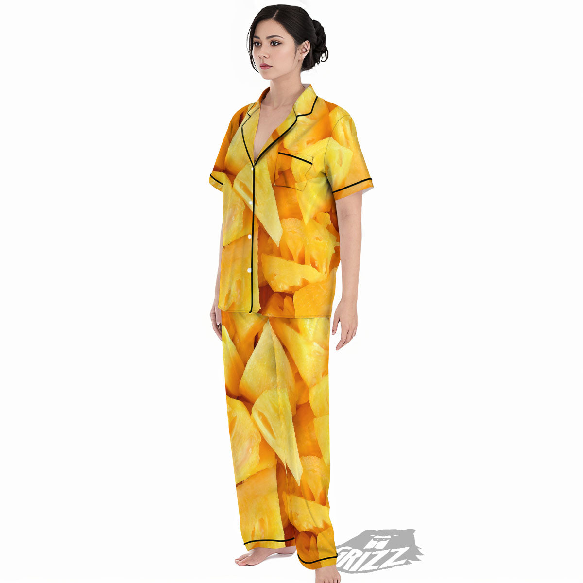 Slices Pineapple Print Women's Pajamas Set-grizzshop