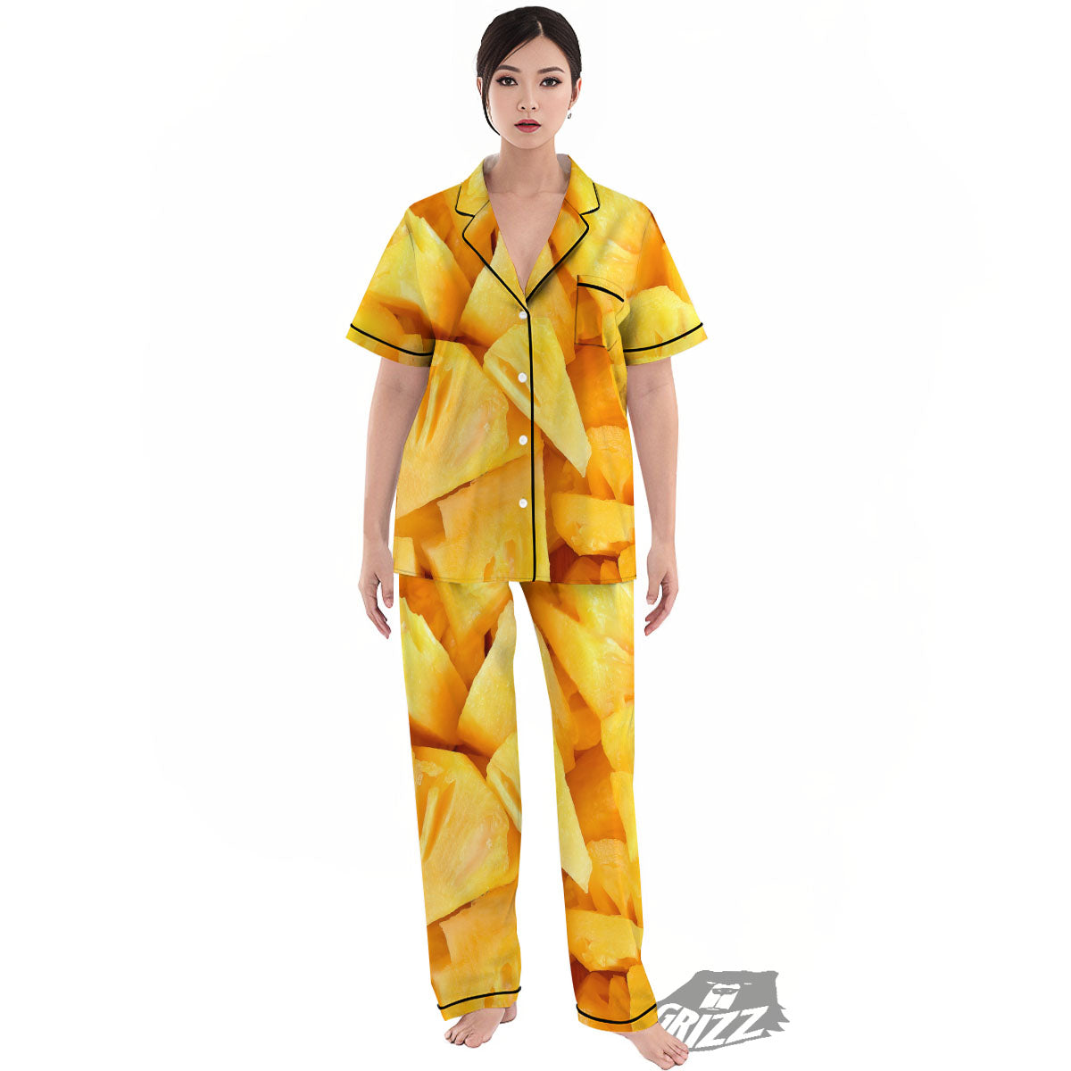 Slices Pineapple Print Women's Pajamas Set-grizzshop