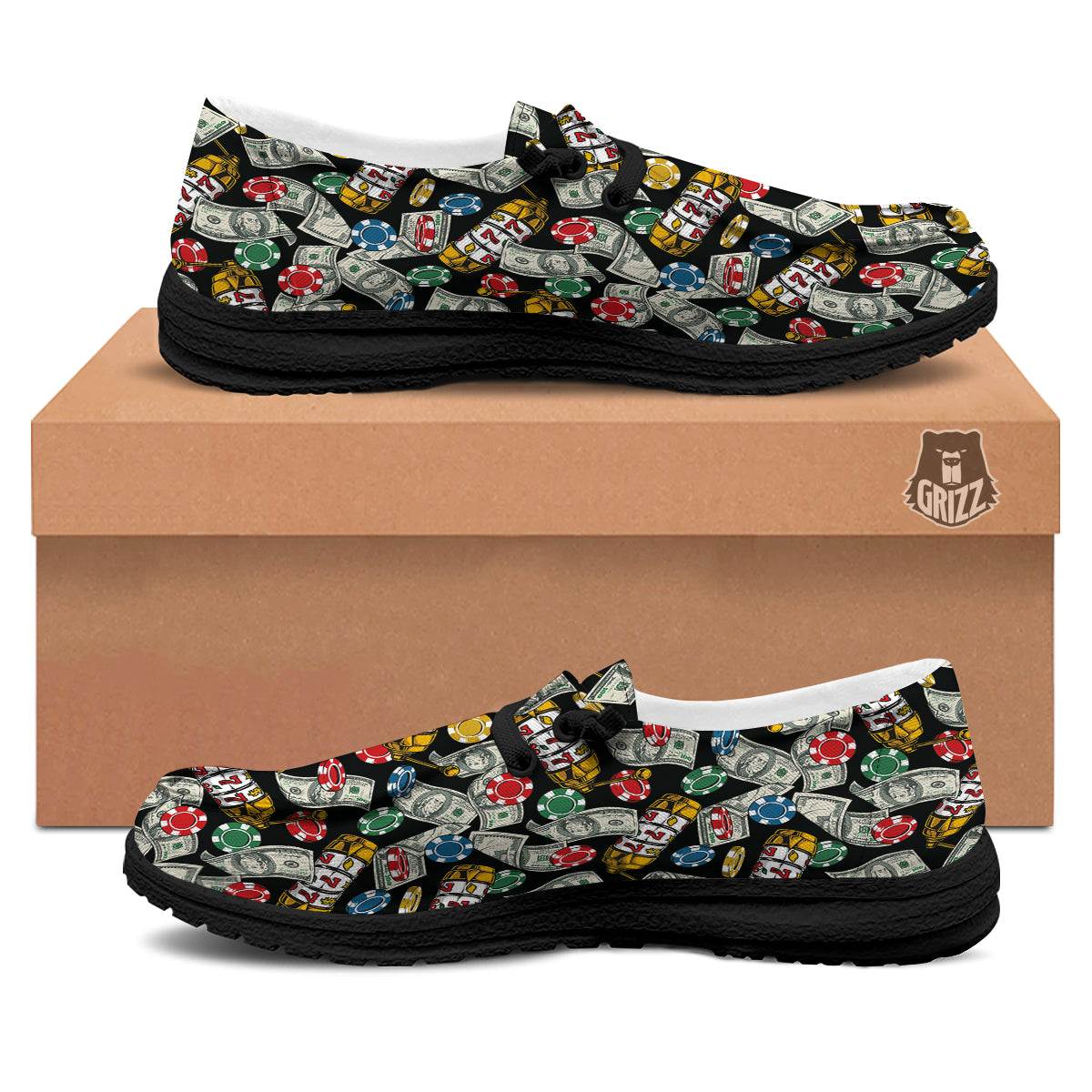 Slot Machines Casino Print Pattern Black Loafers-grizzshop
