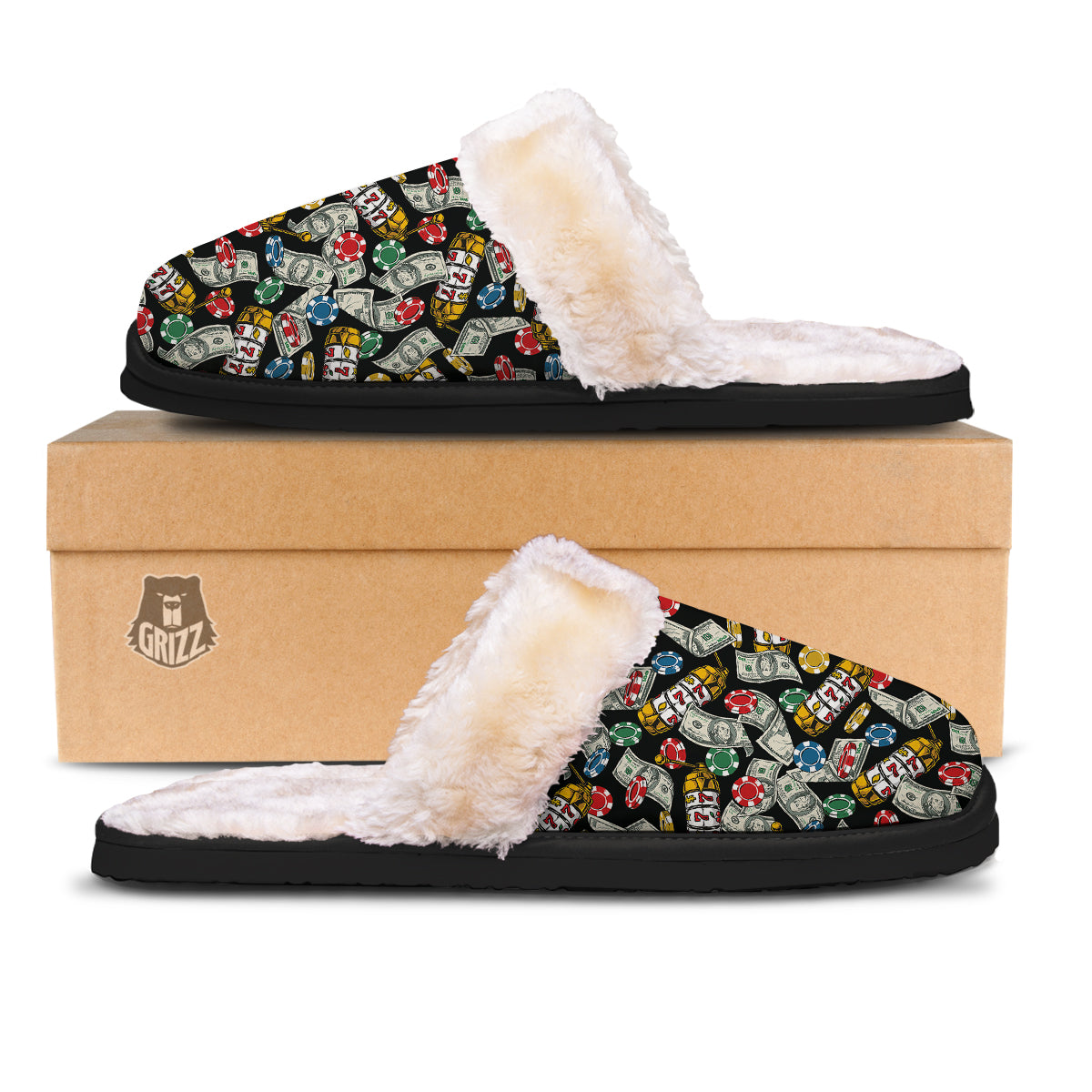 Slot Machines Casino Print Pattern Slippers-grizzshop