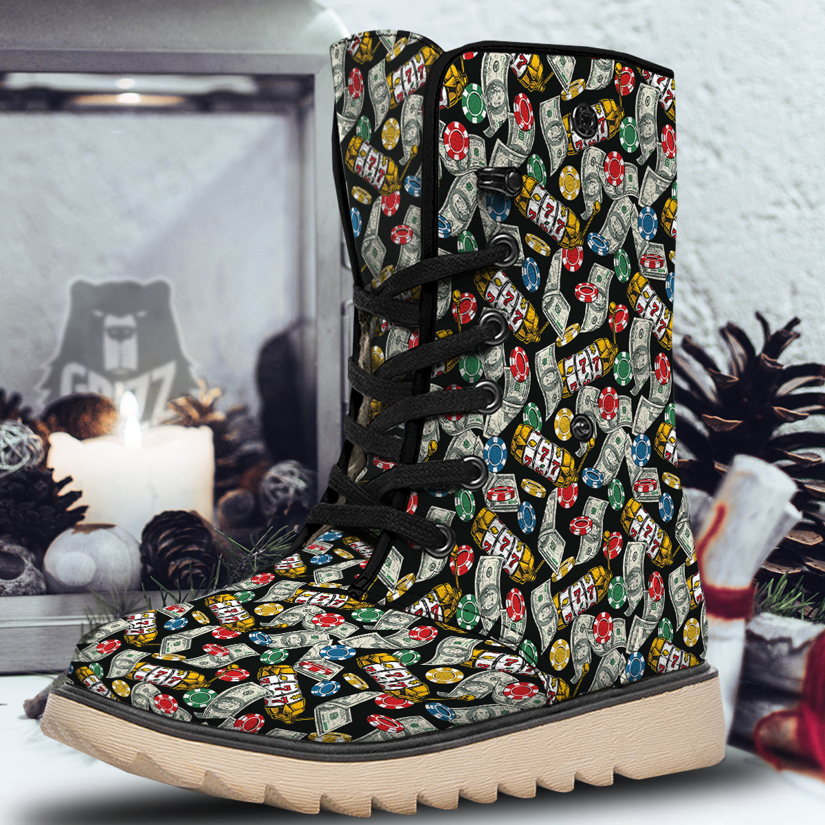 Slot Machines Casino Print Pattern Snow Boots-grizzshop