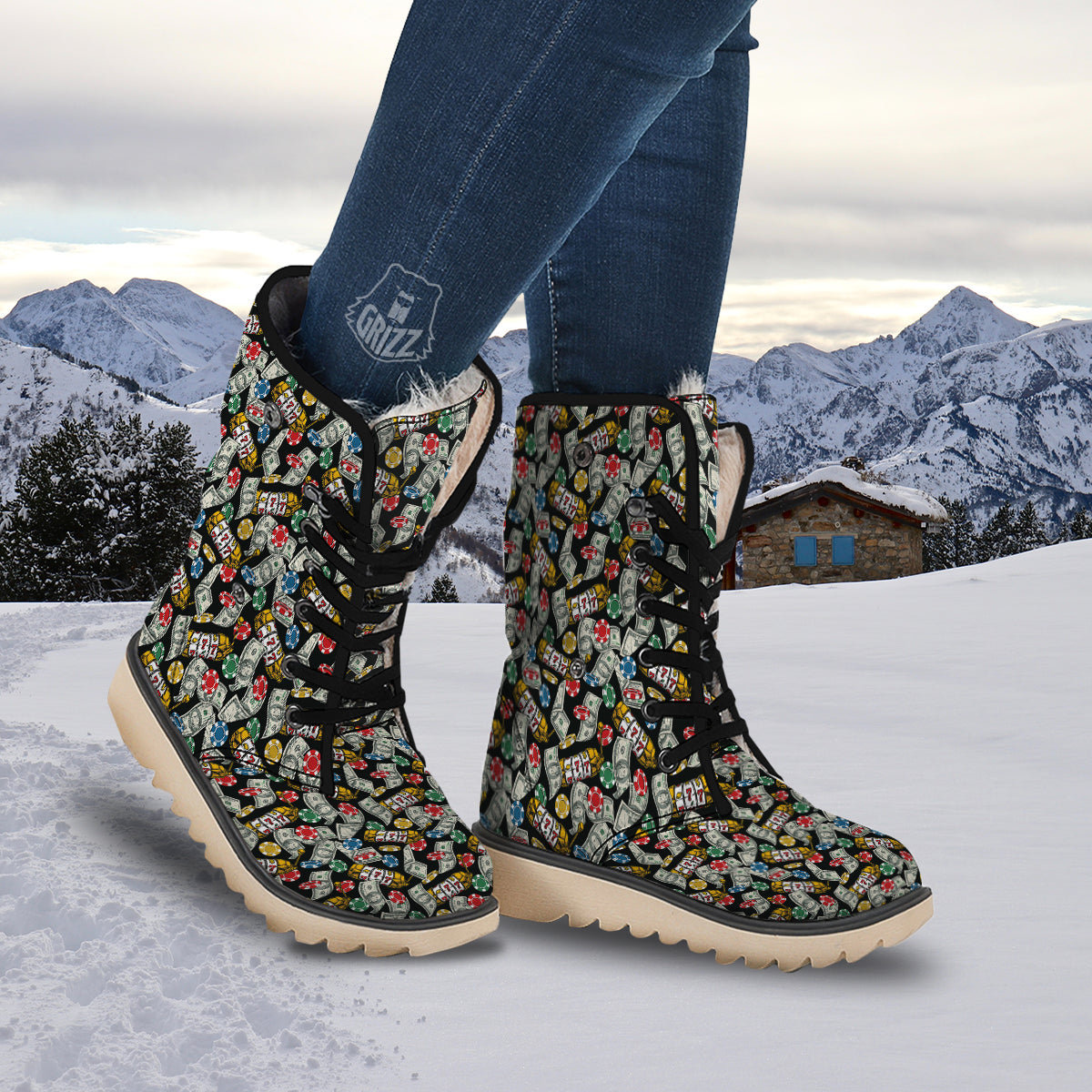 Slot Machines Casino Print Pattern Snow Boots-grizzshop