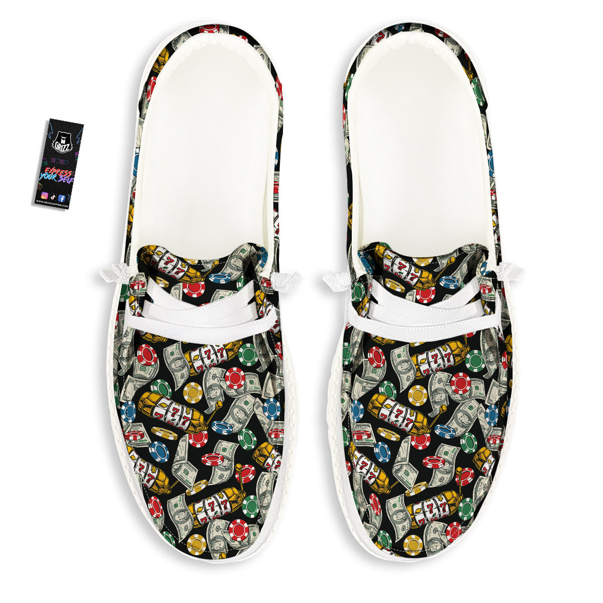 Slot Machines Casino Print Pattern White Loafers-grizzshop