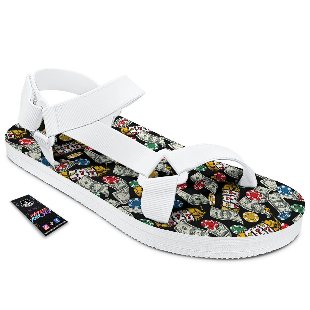 Slot Machines Casino Print Pattern White Open Toe Sandals-grizzshop