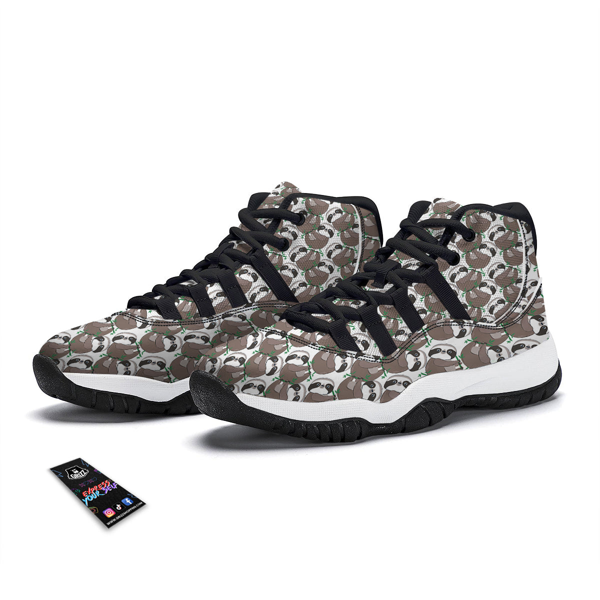 Sloth Bamboo Pattern Print Black Bball Shoes-grizzshop