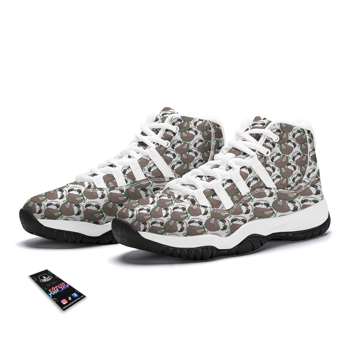 Sloth Bamboo Pattern Print White Bball Shoes-grizzshop