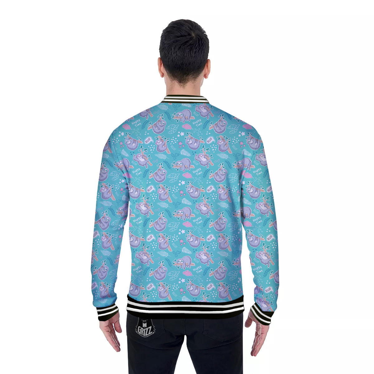 Sloth Cute Print Pattern Baseball Jacket-grizzshop