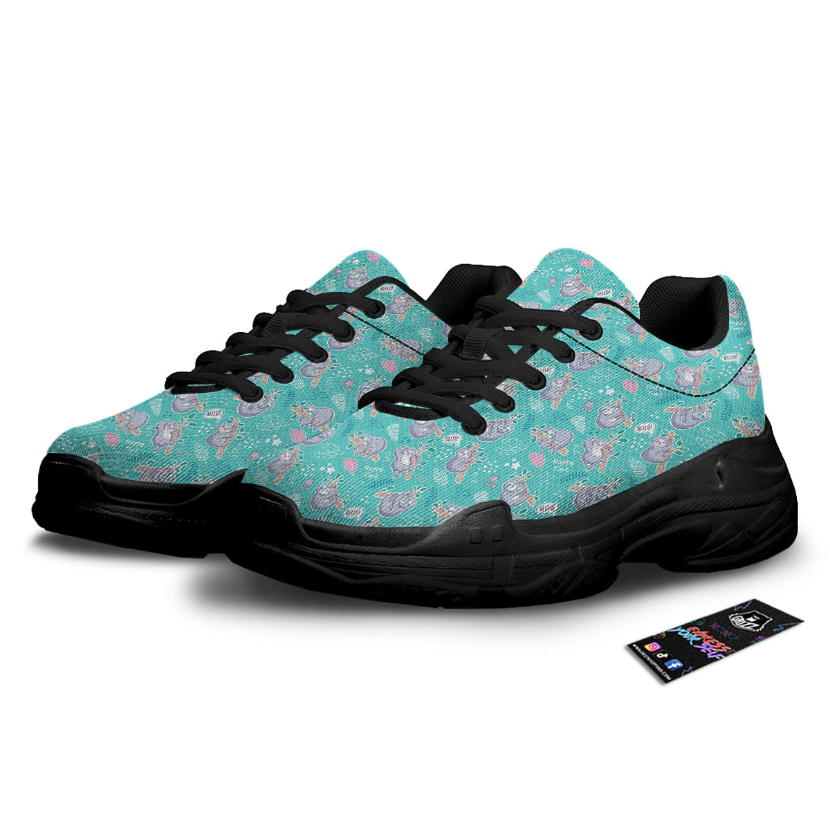 Sloth Cute Print Pattern Black Chunky Shoes-grizzshop