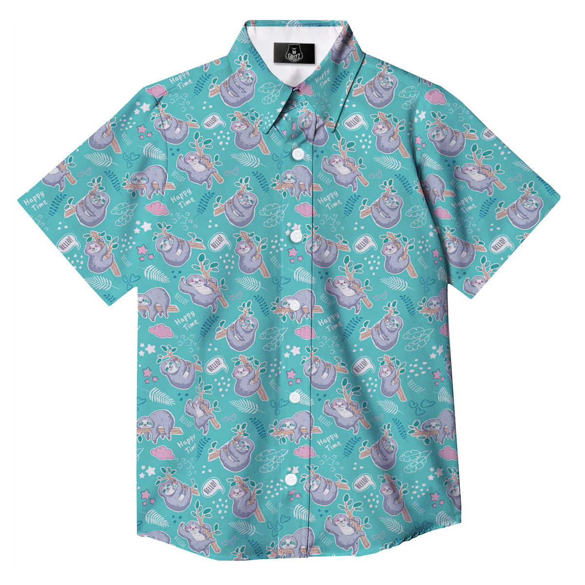Sloth Cute Print Pattern Button Up Shirt-grizzshop