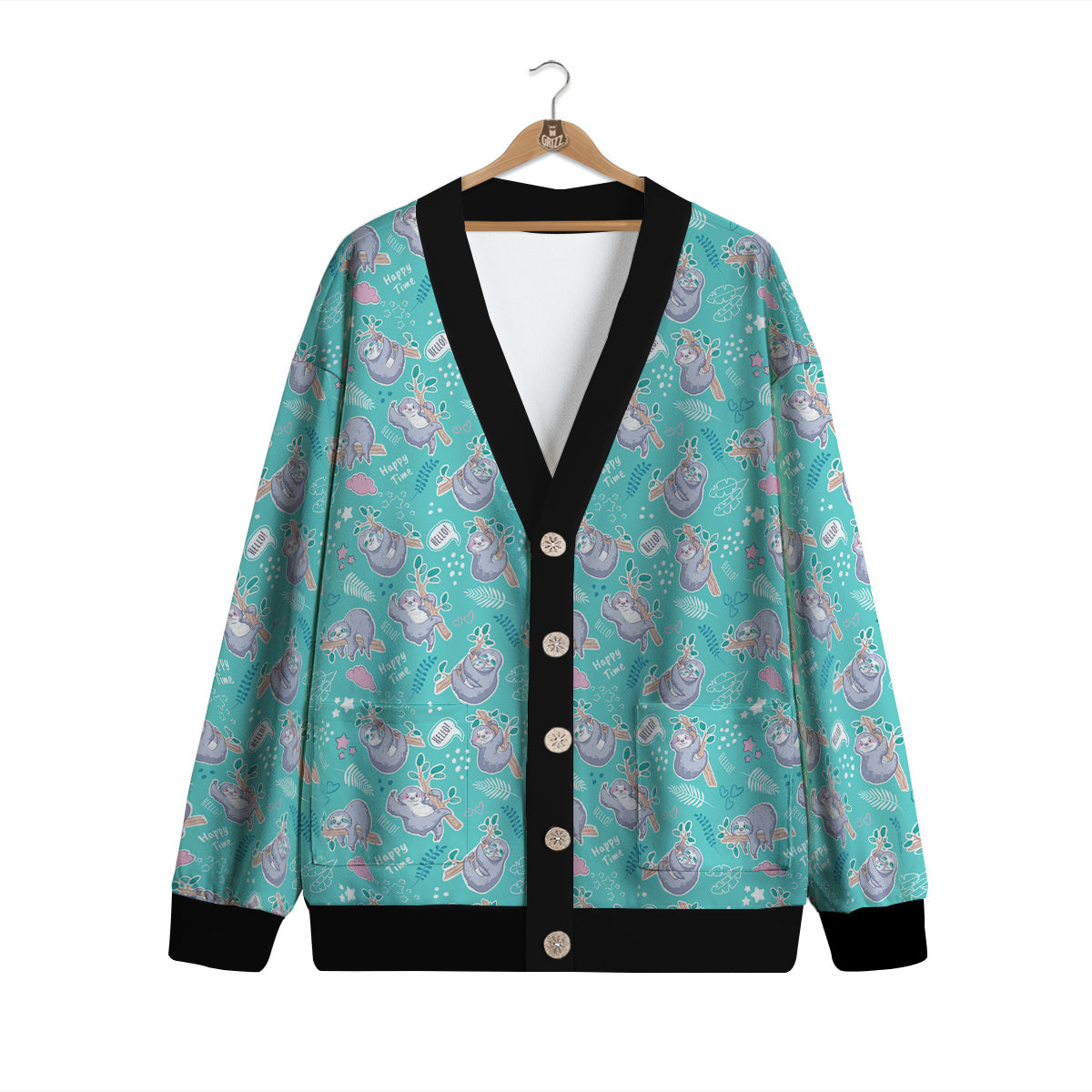 Sloth Cute Print Pattern Cardigan-grizzshop