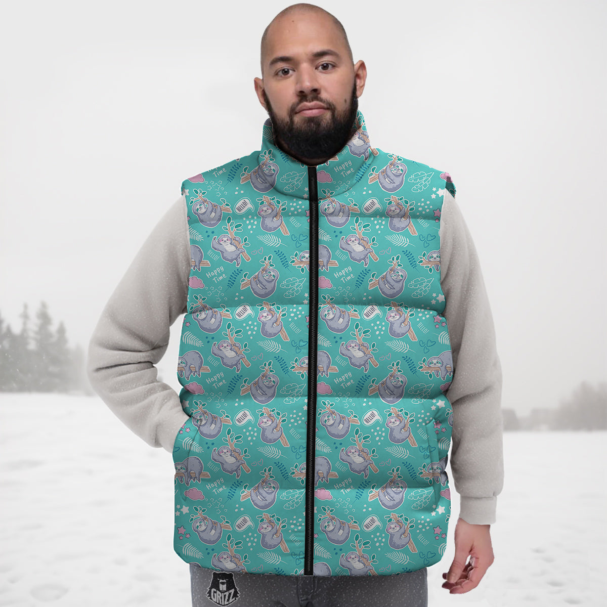 Sloth Cute Print Pattern Down Vest