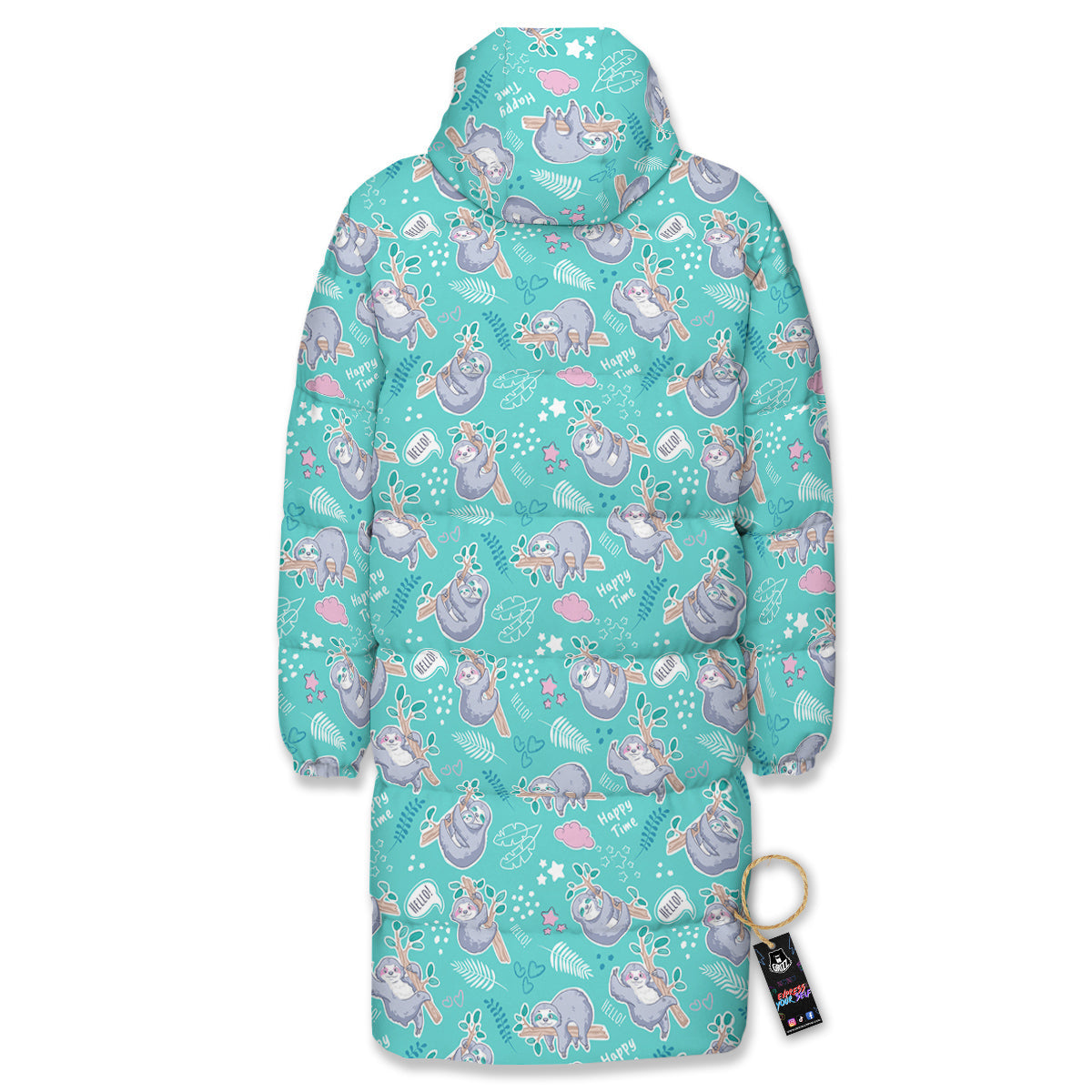 Sloth Cute Print Pattern Long Down Jacket-grizzshop