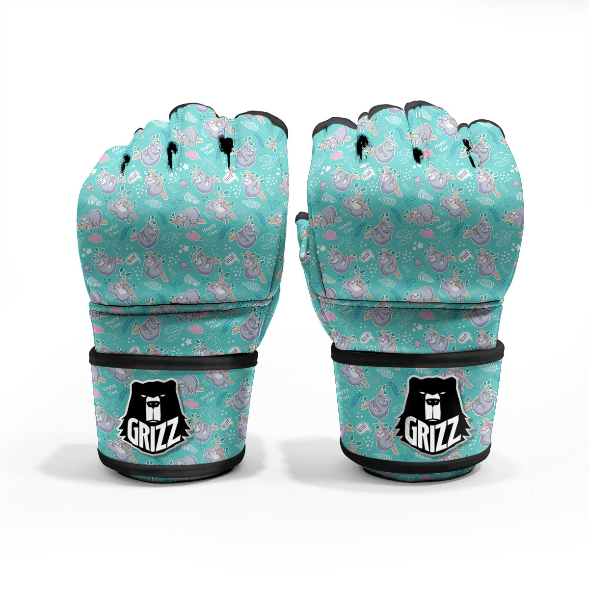 Sloth Cute Print Pattern MMA Gloves-grizzshop