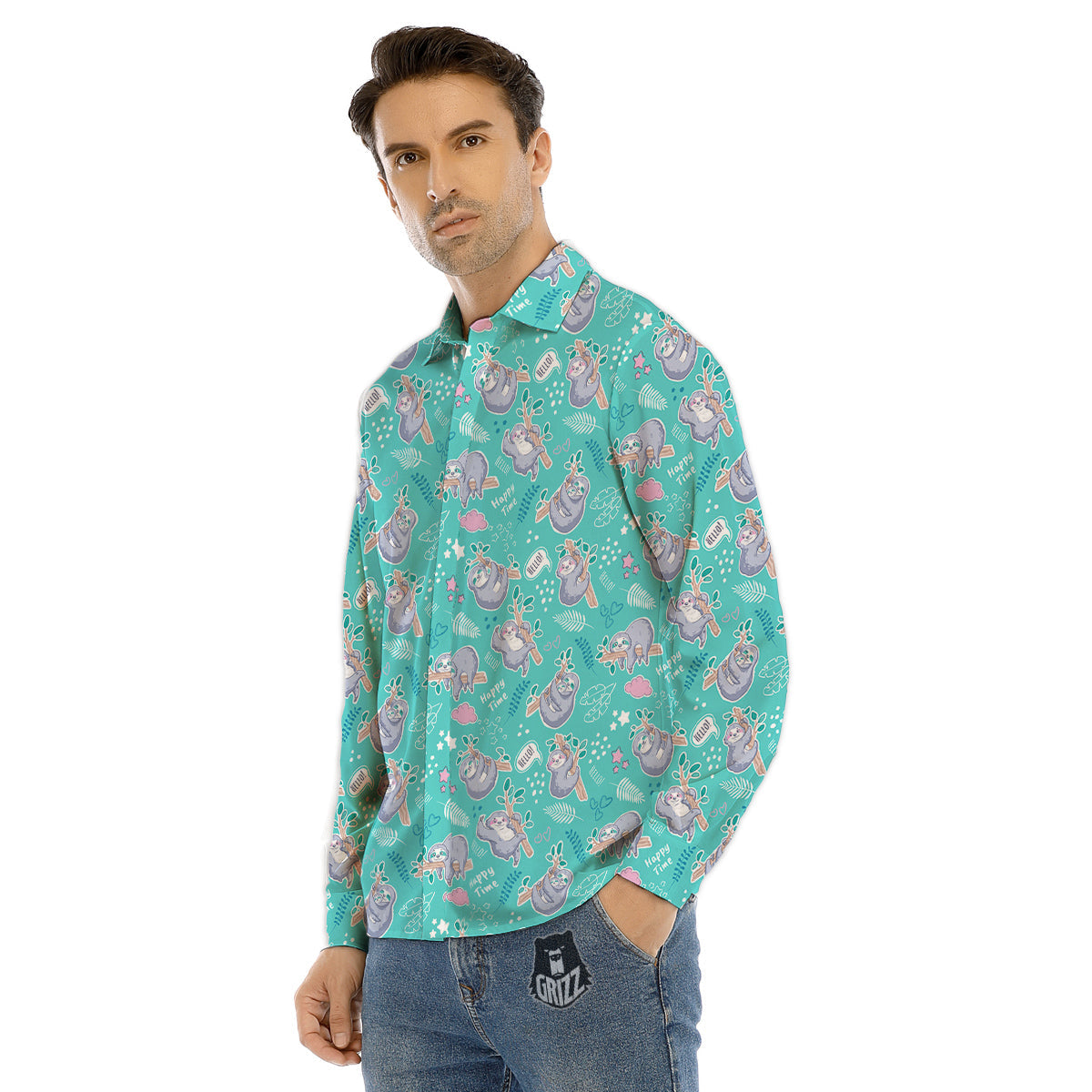 Sloth Cute Print Pattern Men's Dress Shirts-grizzshop