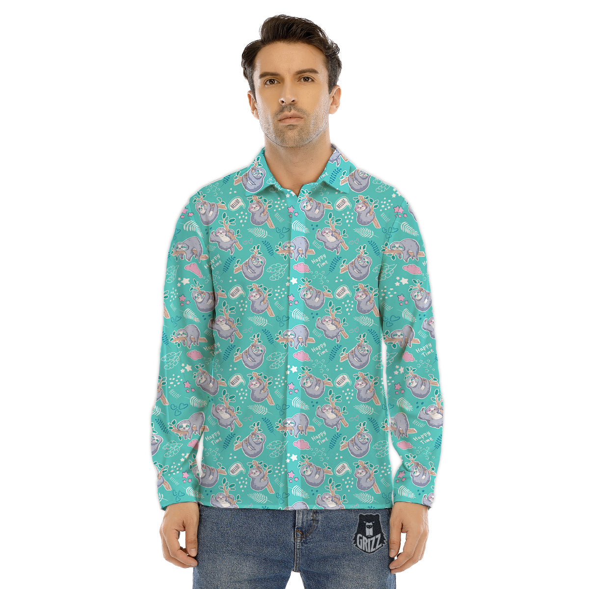 Sloth Cute Print Pattern Men's Dress Shirts-grizzshop