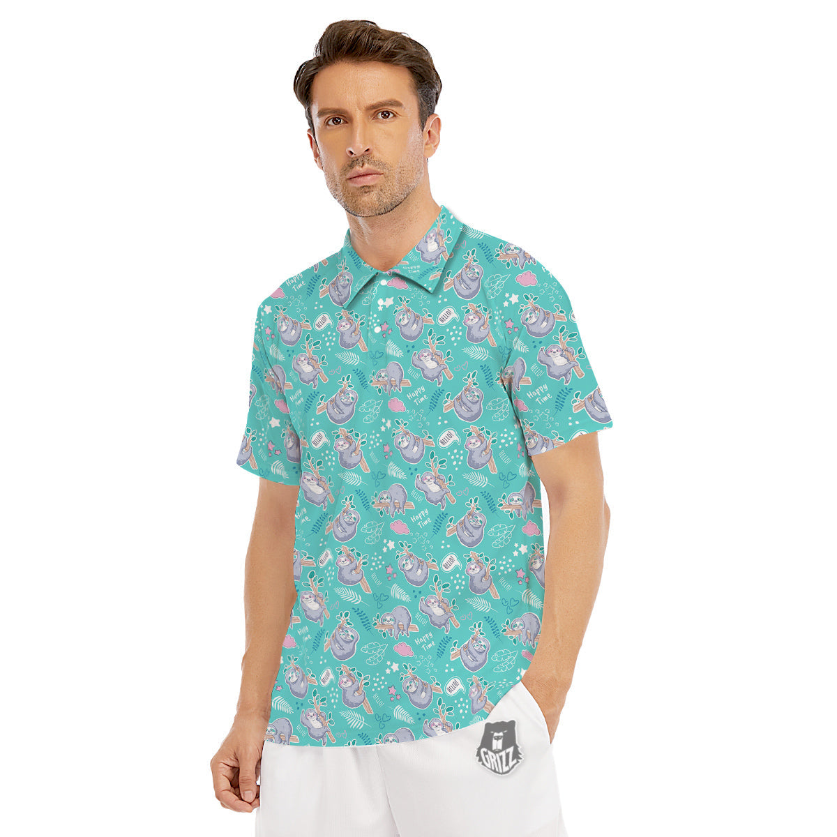 Sloth Cute Print Pattern Men's Golf Shirts-grizzshop