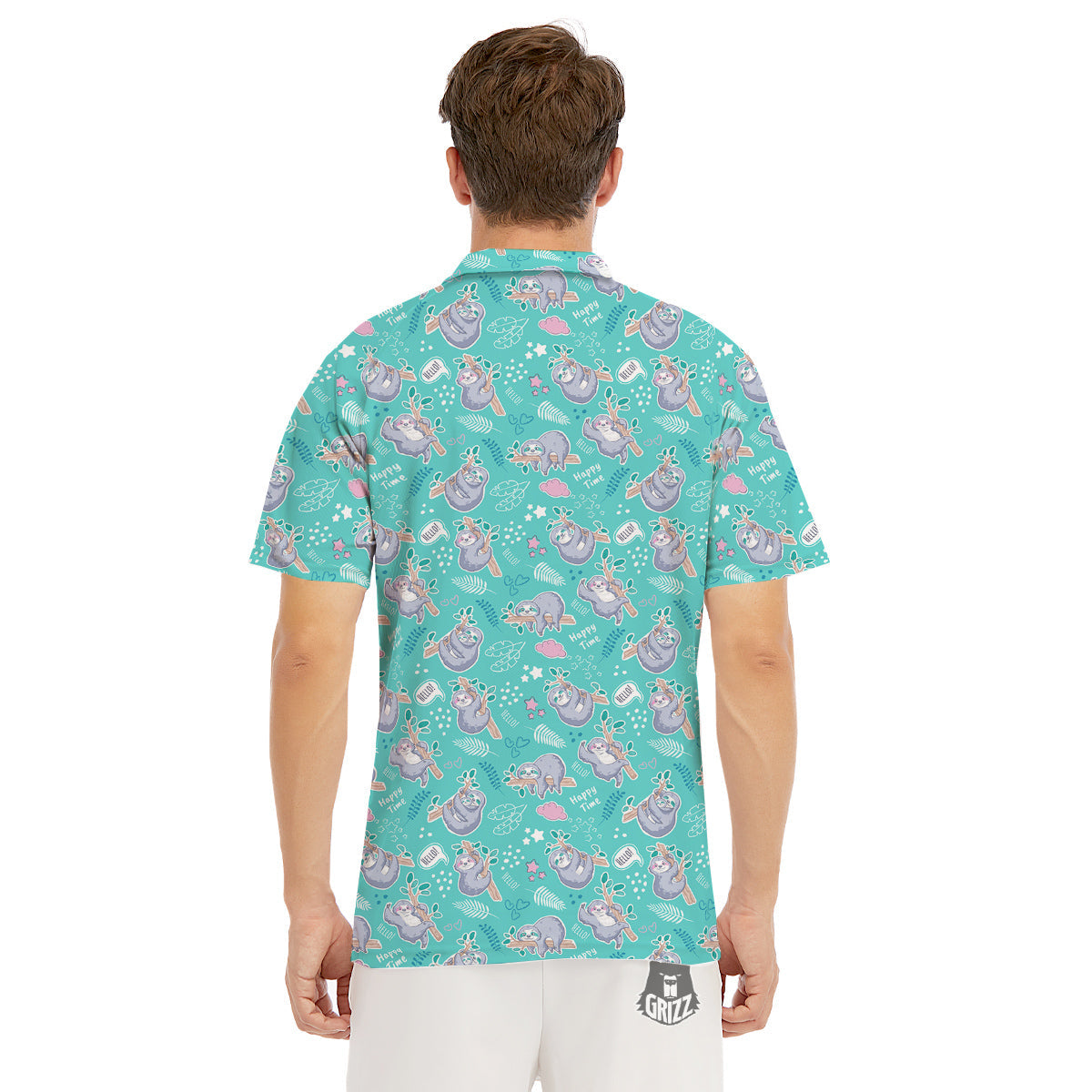 Sloth Cute Print Pattern Men's Golf Shirts-grizzshop