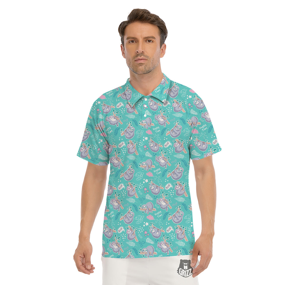 Sloth Cute Print Pattern Men's Golf Shirts-grizzshop