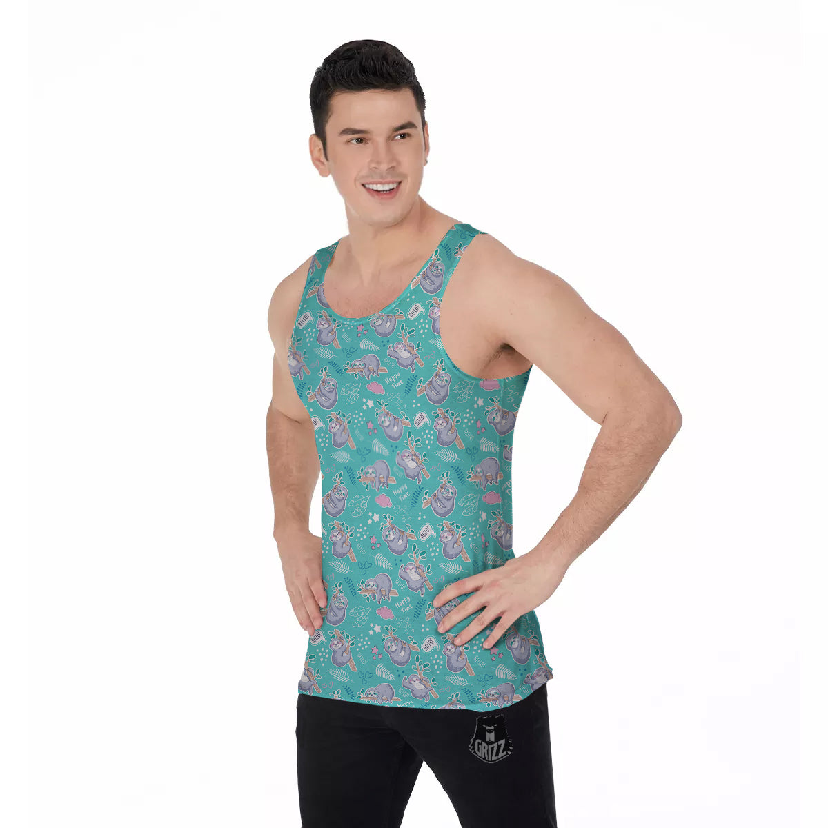 Sloth Cute Print Pattern Men's Tank Top-grizzshop