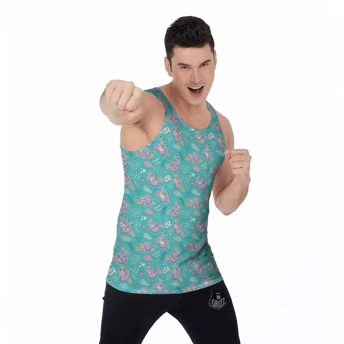 Sloth Cute Print Pattern Men's Tank Top-grizzshop