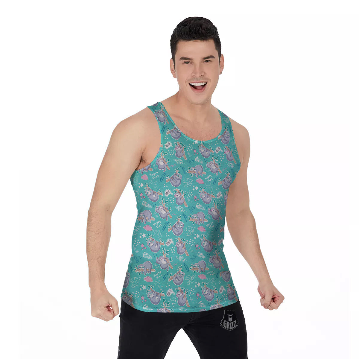 Sloth Cute Print Pattern Men's Tank Top-grizzshop