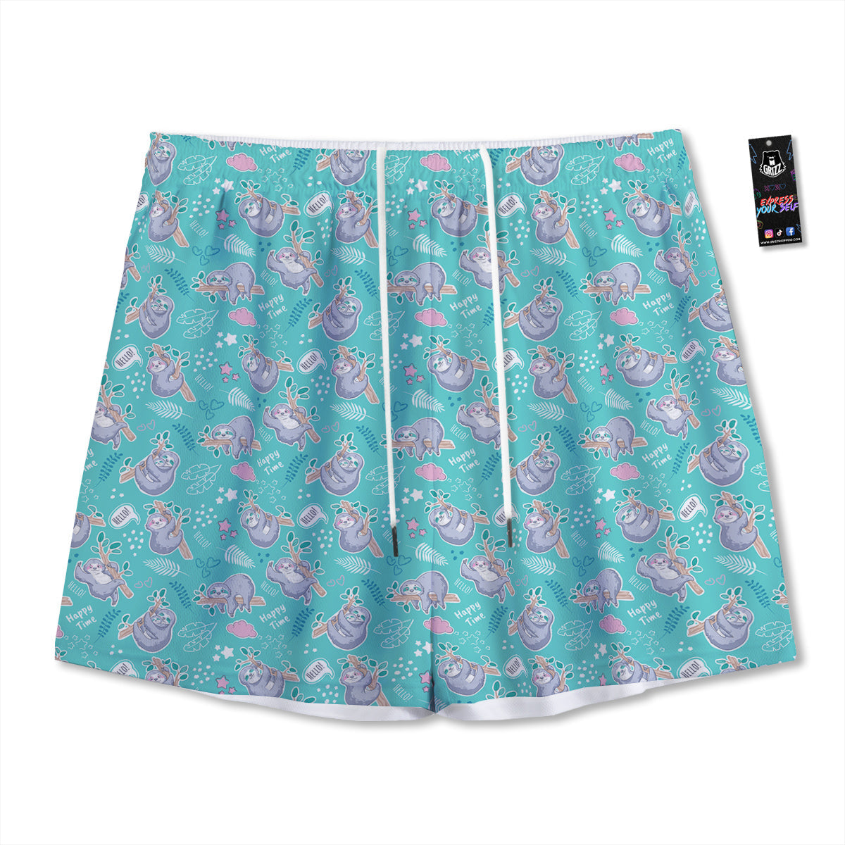 Sloth Cute Print Pattern Mesh Shorts